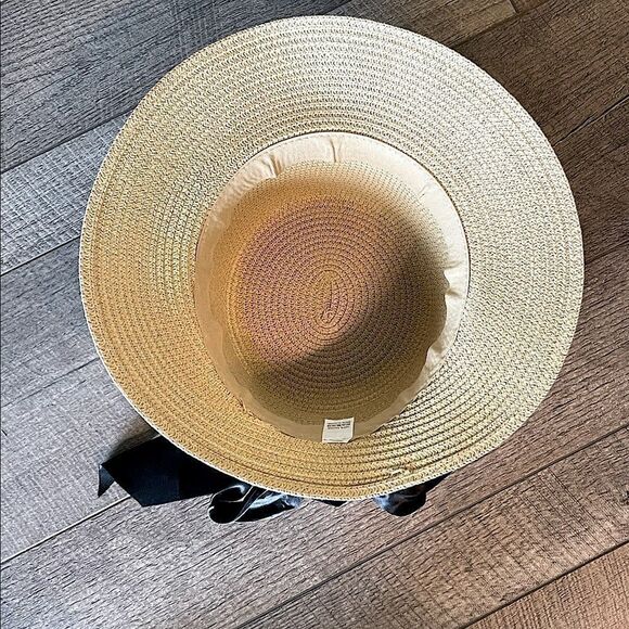 NWOT! Tan Floppy Hat With Black Bow. Size Measurements in description. - Picture 3 of 6